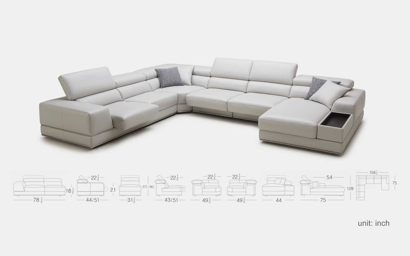 Geranium Modern Motion Leather Sectional with Storage